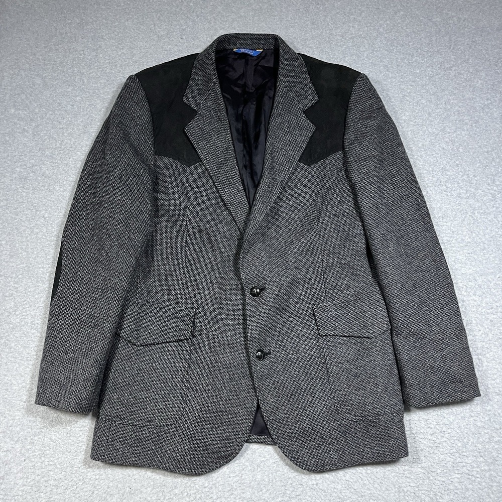 Vintage Pendleton Blazer Mens 42 Long Gray Button Micro Herringbone Wool Suede